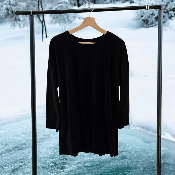 Eileen Fisher Women's Large Black Velour L/S Drop Shoulder Tunic Sweatshirt - Picture 2 of 10